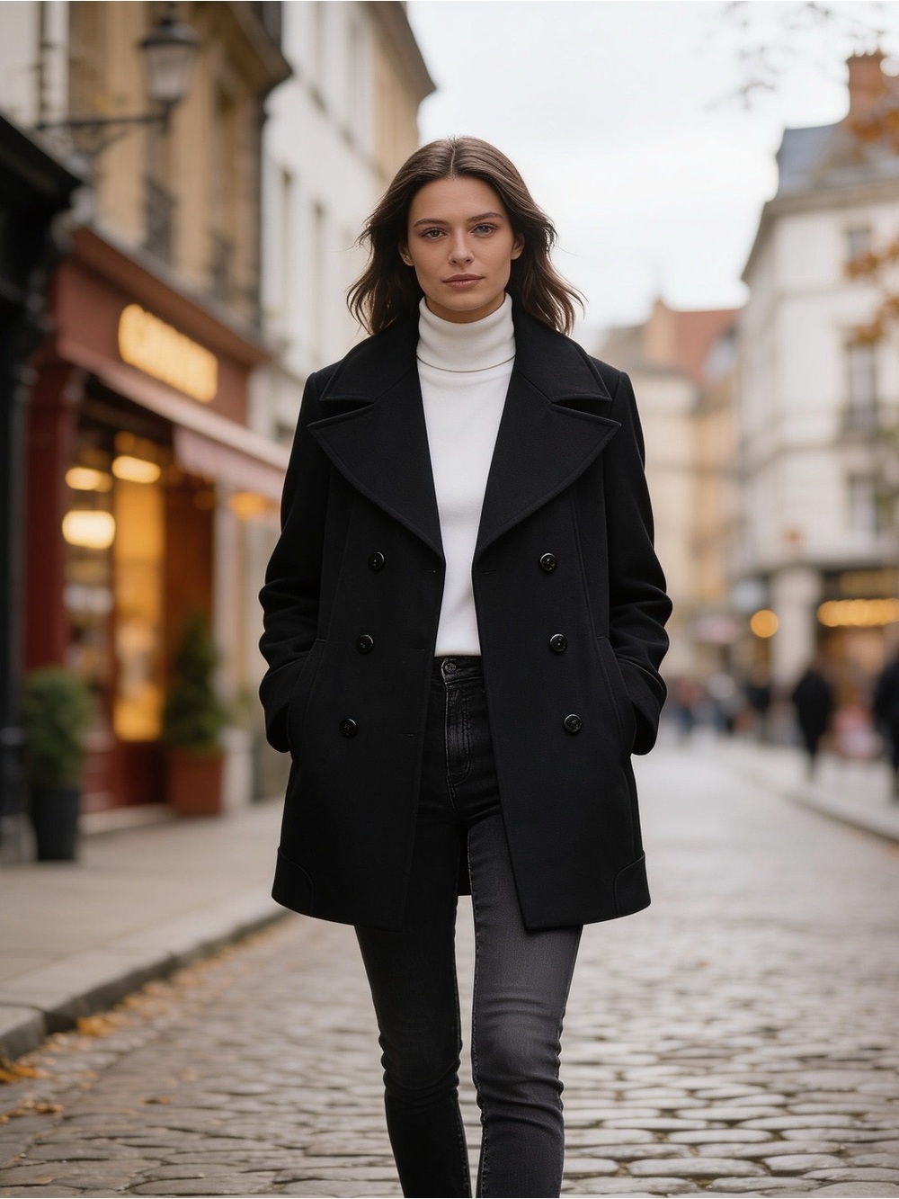 Marc New York Black Double-Breasted Wool Peacoat